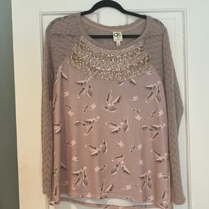 Feather print long sleeve top
